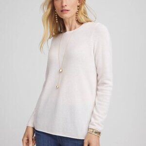 NWT CHICO'S Women's Cashmere Crewneck Sweater in Ecru Size 2